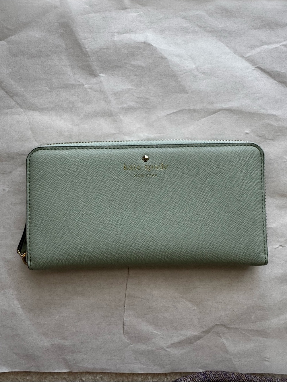 kate spade mint green zip-around Saffiano Wallet with Gold Logo